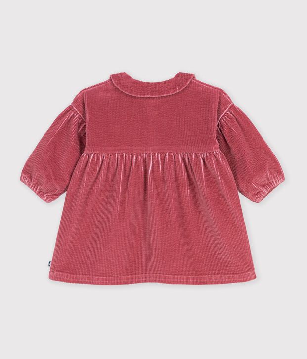 Robe b&eacute;b&eacute; en velours manches longues unie rose