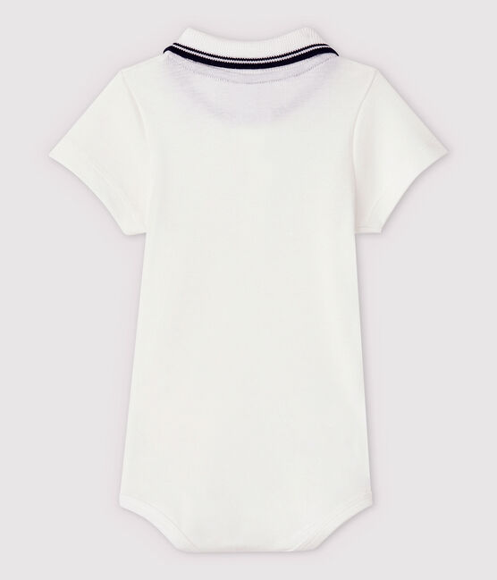Body manches courtes colo polo en coton bébé blanc MARSHMALLOW