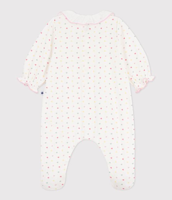 Babypyjama in tubic met fleurig kraagje wit MARSHMALLOW/wit MULTICO