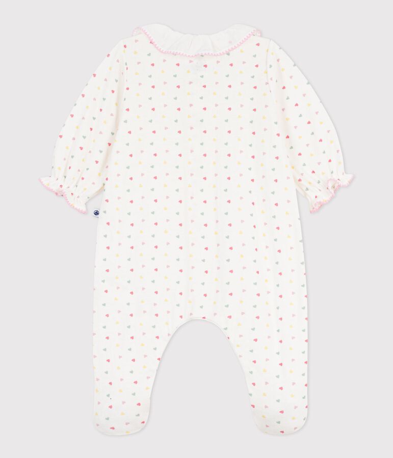 Pyjama b&eacute;b&eacute; en tubique &agrave; col fleuri blanc/multicouleur