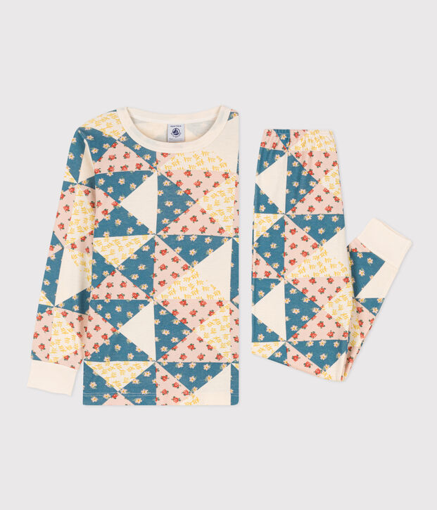 Katoenen patchwork pyjama voor meisjes ecru/multicouleur