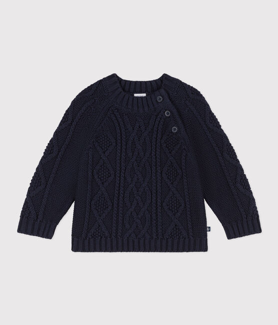 Pull tricot à torsades bébé en coton bleu SMOKING