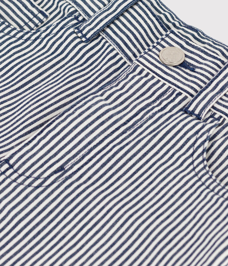 Gestreepte jongensbermuda in katoenlinnen blauw/wit