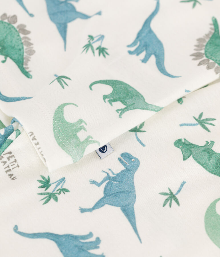 Pyjama enfant en coton imprim&eacute; dinosaures blanc/multicouleur