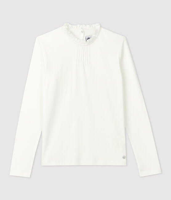 Katoenen meisjes t-shirt met lange mouwen wit MARSHMALLOW