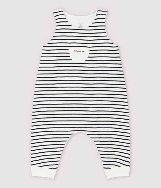 Lange gestreepte overall van biologisch katoen voor baby's wit MARSHMALLOW/blauw SMOKING