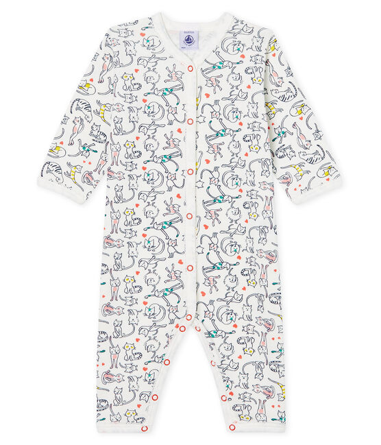 Slaappakje zonder voetjes van ribstof voor babymeisje wit MARSHMALLOW/wit MULTICO