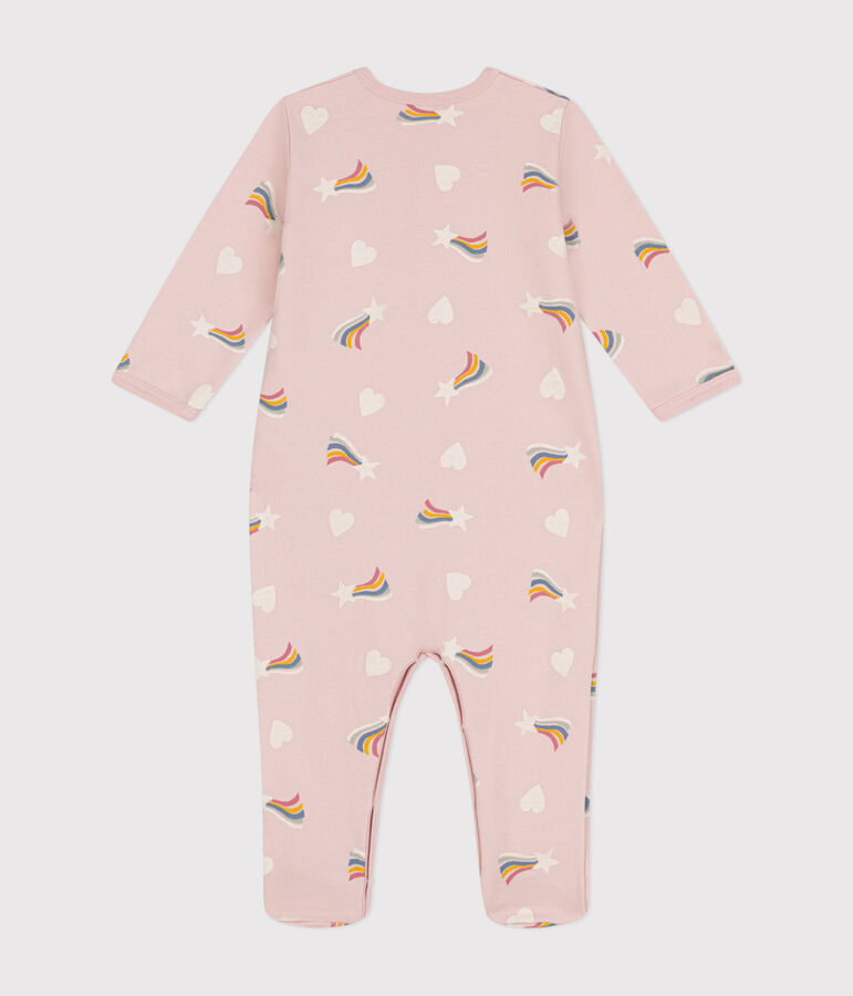 Babypyjama van geruwde fleece met sterretjes en hartjesprint roze/multicouleur