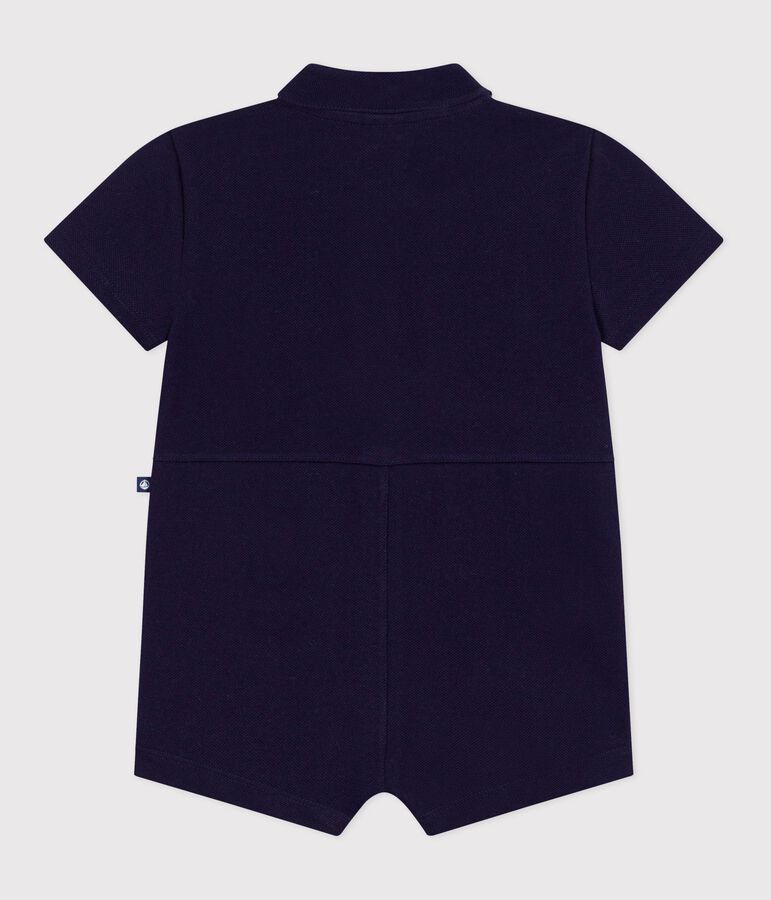 Combinaison courte col polo b&eacute;b&eacute; en coton unie bleu
