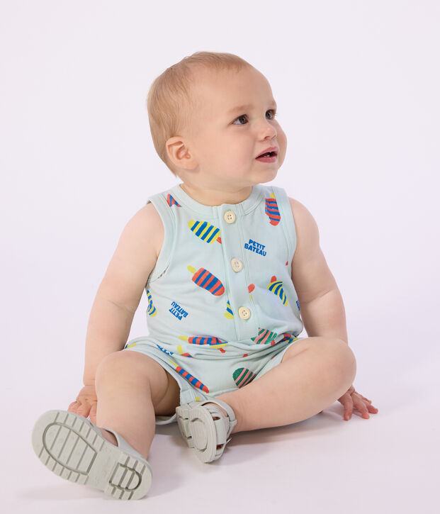 Kort babypakje van katoen met ijsjesprint blauw/multicouleur