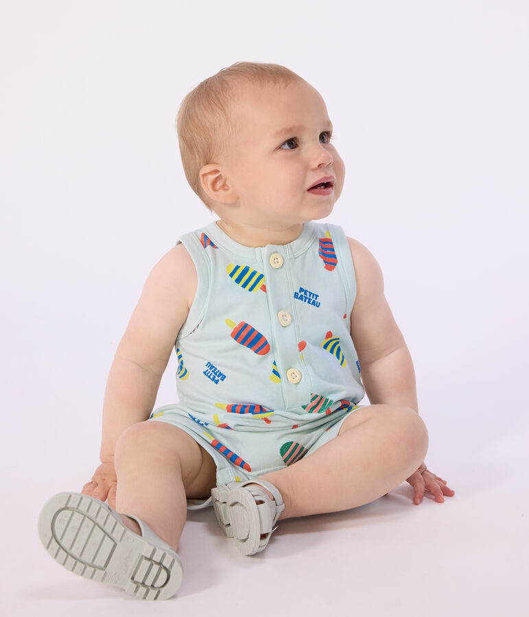 Combinaison courte b&eacute;b&eacute; en coton, imprim&eacute;e glaces bleu/multicouleur