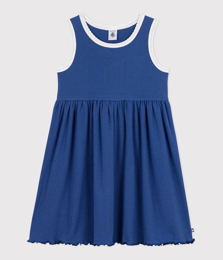 Robe sans manches enfant en coton uni bleu