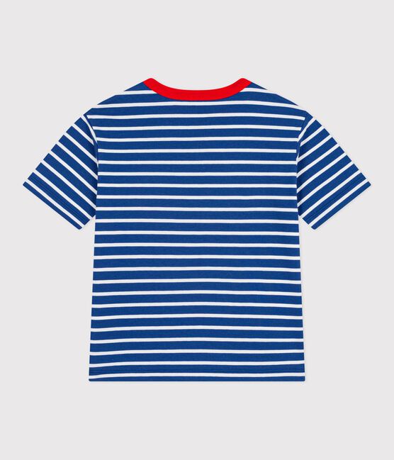 Tee-shirt enfant manches courtes en coton à rayures bleu CREPUSCULE/ MARSHMALLOW