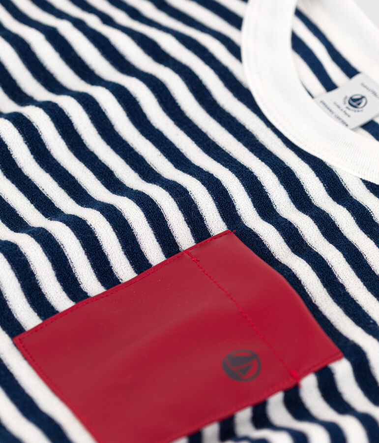 Gestreept T-shirt in boucl&eacute;badstof voor meisjes/jongens blauw/wit