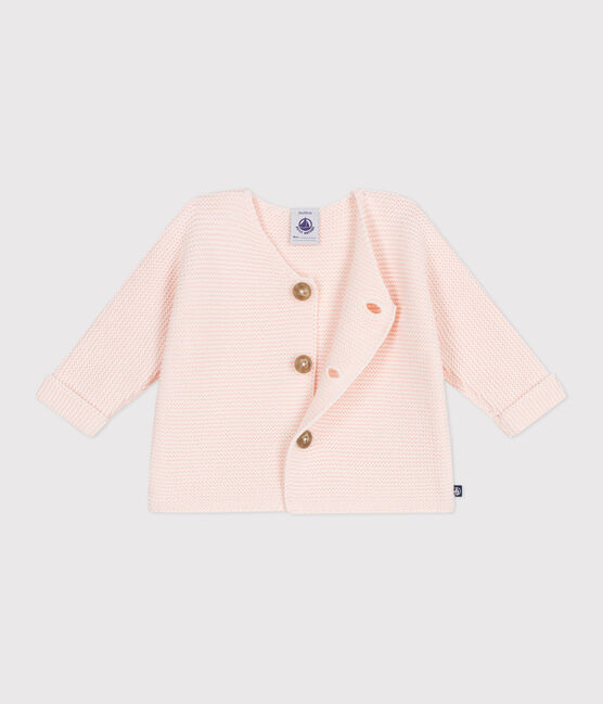 Cardigan bébé tricot point mousse en coton rose FLEUR