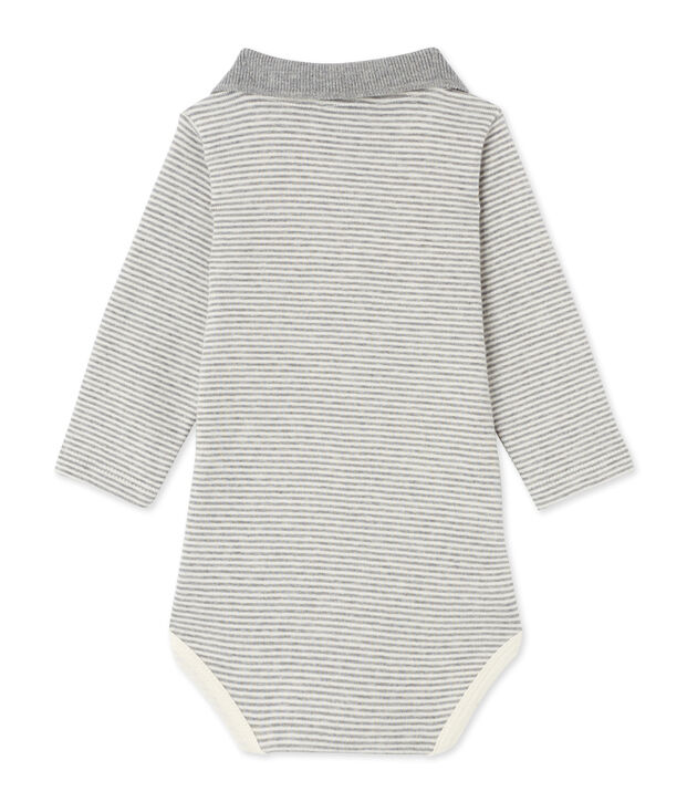 Body b&eacute;b&eacute; gar&ccedil;on en milleraies gris/blanc
