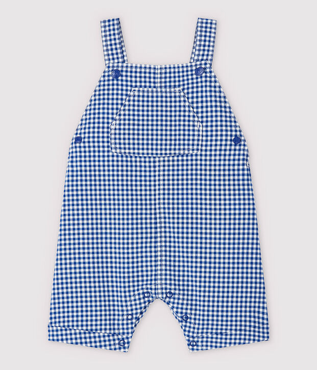 Salopette courte en cha&icirc;ne et trame b&eacute;b&eacute; gar&ccedil;on bleu/blanc