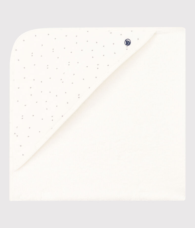 Badcape in badstof wit/grijs