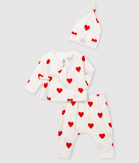 Geschenkset met rode hartjes van biologisch katoen voor baby's wit MARSHMALLOW/rood TERKUIT