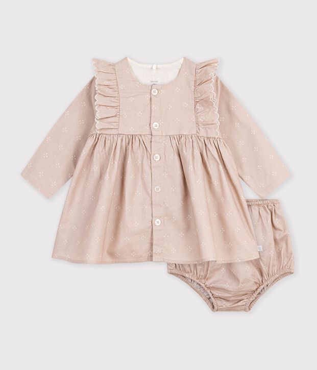 Katoenen babyjurkje met print ecru/wit