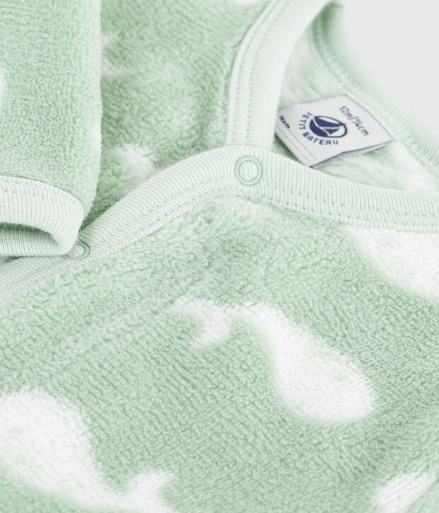 Surpyjama hiver b&eacute;b&eacute; en polaire imprim&eacute; baleines vert/blanc