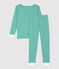 Pyjama snugfit rayé milleraies petit garçon en coton biologique vert PIVERT/blanc MARSHMALLOW