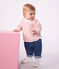 Gestreept T-shirt met lange mouwen in katoen voor baby's roze/ecru
