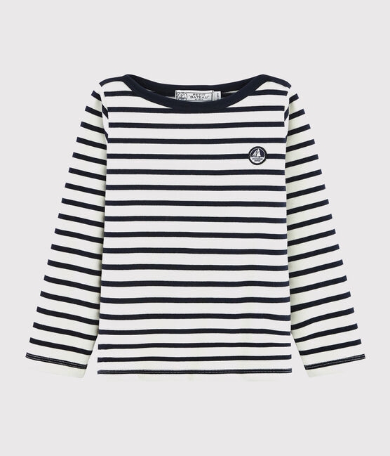 Jersey marinière voor meisjes - jongens wit MARSHMALLOW/blauw SMOKING