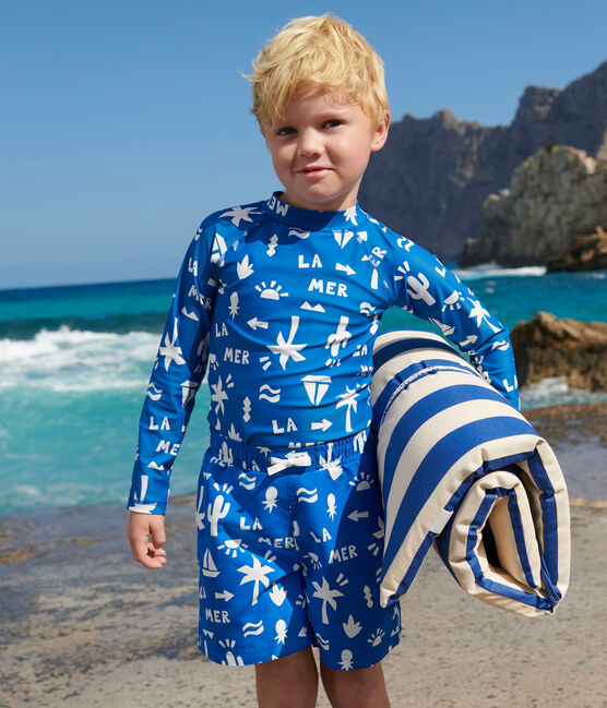 Kinderzwemshirt met uv-bescherming, lange mouwen en print blauw PORCELANA/ MARSHMALLOW