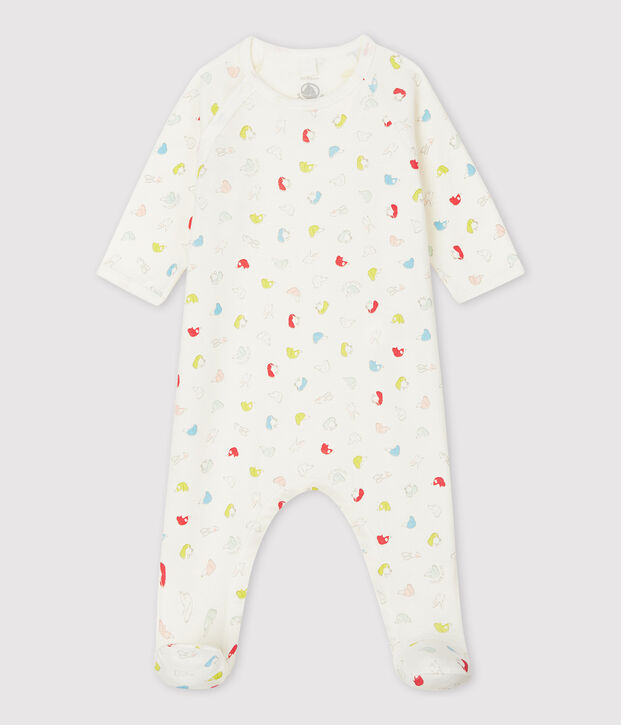 Kleurrijke puppy babypyjama van biologisch katoen wit/multicouleur