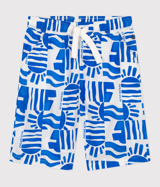 Bermuda short enfant en coton imprimé bleu MARSHMALLOW/ PORCELANA