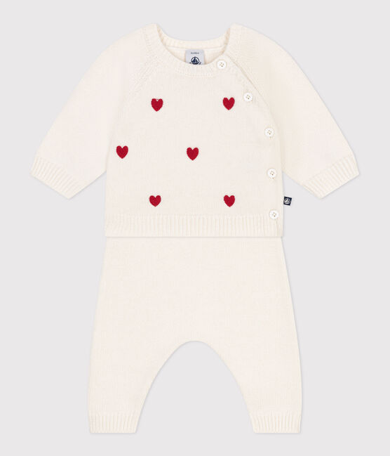 Tweedelig gebreid babysetje met geborduurde hartjes rood MARSHMALLOW/ POMPEI