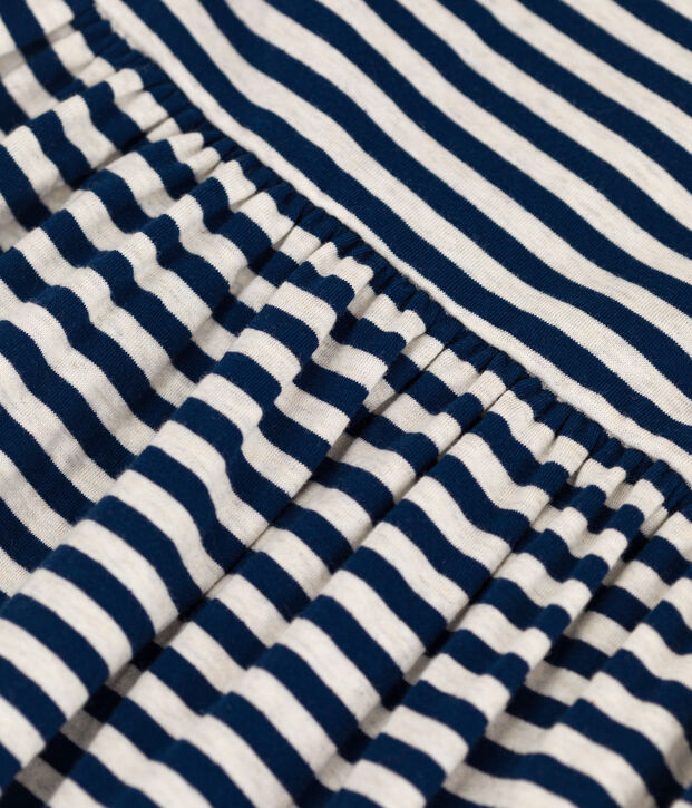 Gestreepte jurk met 3/4 mouwen in tubic voor meisjes blauw/beige