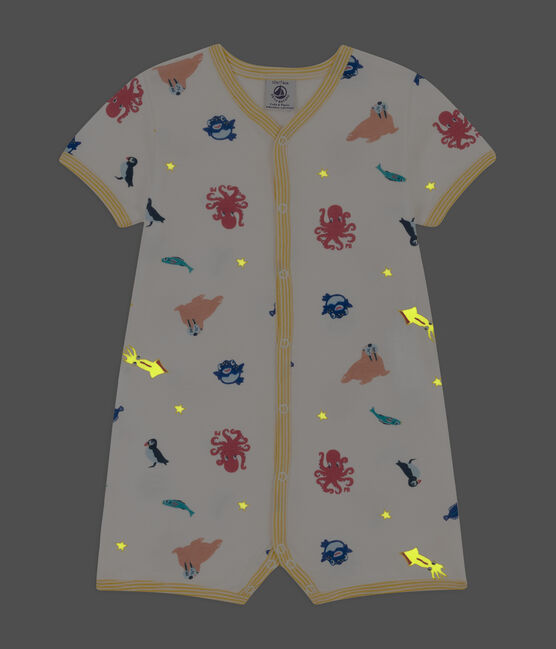 Combinaison courte animaux marins en coton bébé blanc MARSHMALLOW/blanc MULTICO
