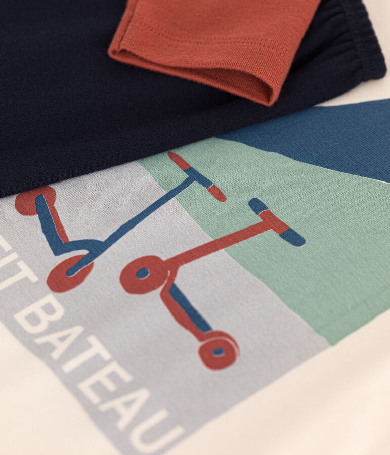 Pyjama uni motif trottinettes en coton enfant bleu/multicouleur