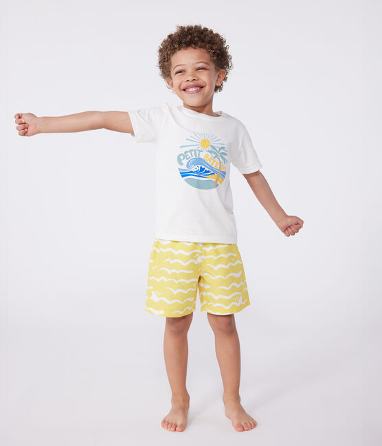 Katoenen T-shirt met korte mouwen en print voor kinderen wit MARSHMALLOW