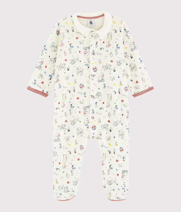 Dors-bien b&eacute;b&eacute; gar&ccedil;on en velours blanc/multicouleur