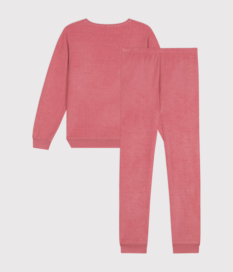Effen pyjama van geruwde badstof voor dames roze