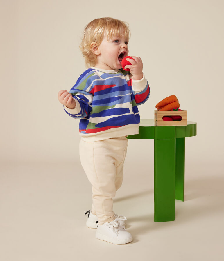 Fleece sweatshirt voor baby's ecru/blauw