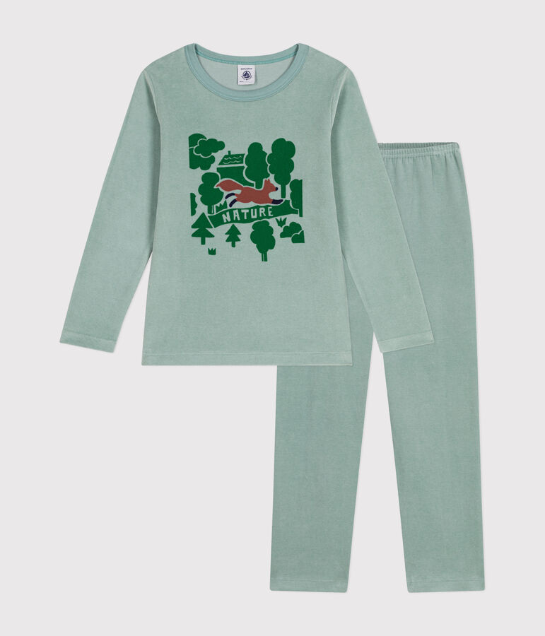 Effen kinderpyjama van velours groen PAUL