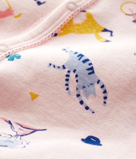 Dors-bien sans pieds bébé fille en côte rose FLEUR/blanc MULTICO