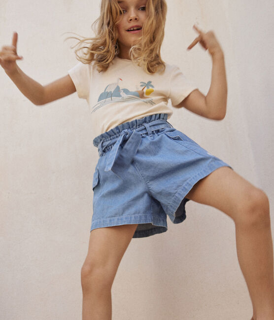 Meisjesshort in biodenim blauw DENIM CLAIR