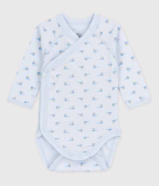 Body met omslag en korte mouwen voor babymeisjes blauw FRAICHEUR/wit MULTICO