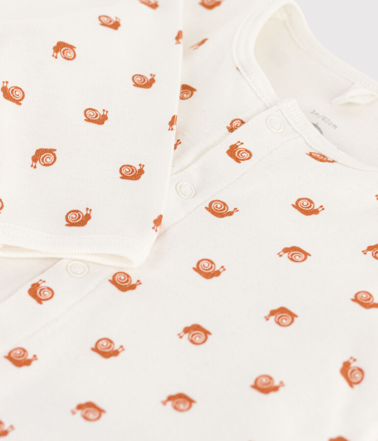 Katoenen bodypyjama zonder voetjes met print wit MARSHMALLOW/ ECUREUIL