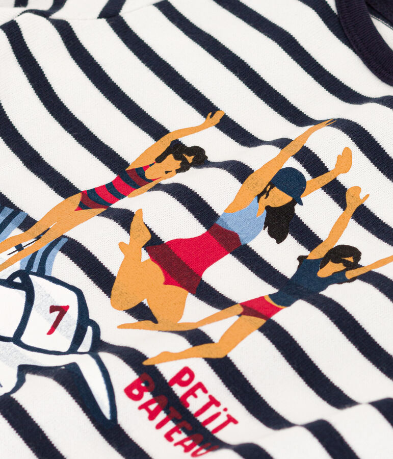 Marinetruitje met zeefdruk voor meisjes uit dik katoen wit/blauw