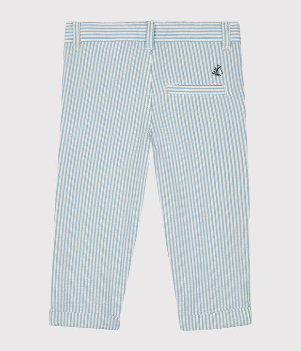 Seersucker broek voor babyjongen blauw/wit