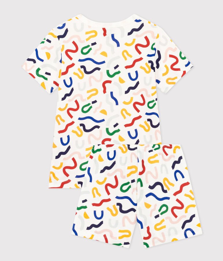 Pyjama short imprim&eacute; phosphorescent en coton enfant blanc/multicouleur