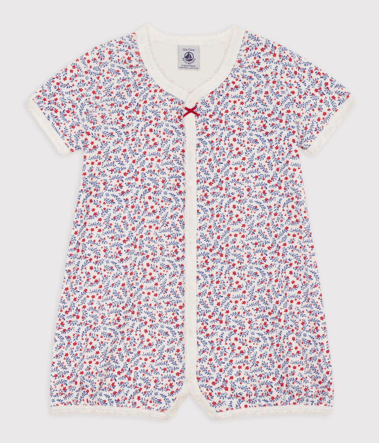 Combinaison courte fleurs en coton b&eacute;b&eacute; blanc/multicouleur