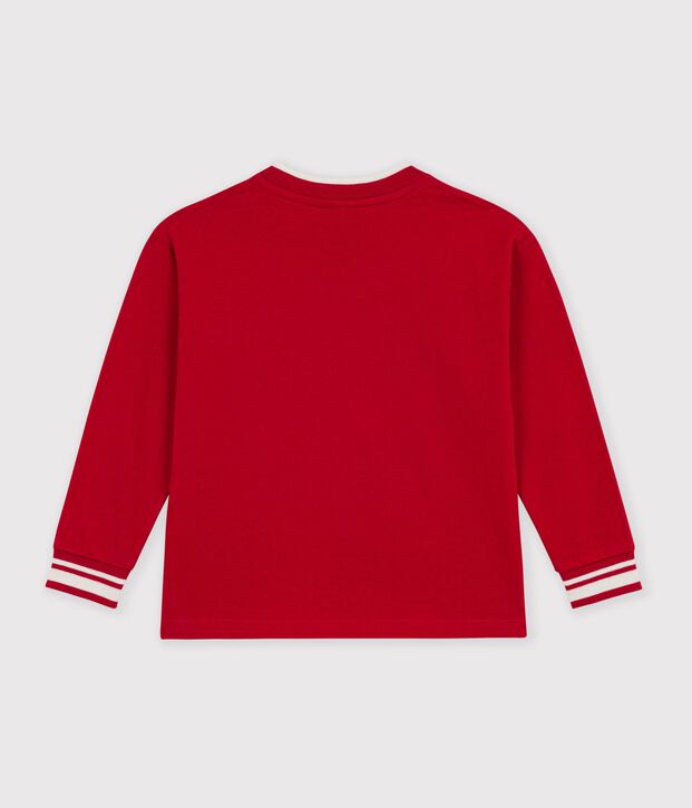 Tee-shirt enfant manches longues en coton uni rouge