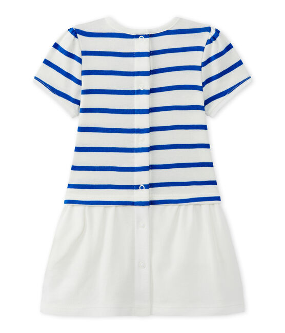 Robe bébé fille manches courtes blanc MARSHMALLOW/bleu PERSE